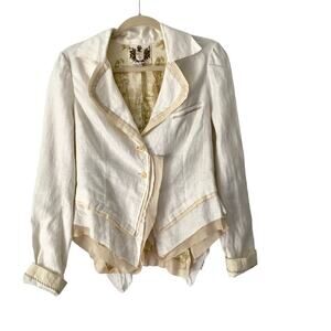 Nigel Preston & Knight Cotton Silk Trim Romantic Blazer size small topstitching